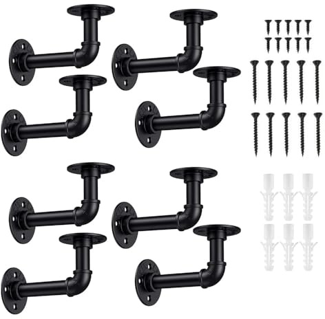 8Pcs Industrial Pipe Brackets Black Wall Pipe Brackets Floating Shelf | for Shelves,Scaffold Board and Home Decoration,Wood Board Bookshelf