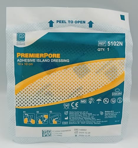 PremierPore Adhesive Island Dressings – Sterile, Breathable Wound Dressings with Absorbent Non-Adherent Pad (10x10, 10, Count)