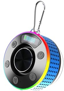 Bluetooth Lautsprecher mit LED Licht, Klein Duschlautsprecher Bluetooth 5.3 mit Saugnapf, IPX7 Wasserdicht Tragbare Musikbox Leistungsstarker Kristallklarer Klang für Badezimmer, Bergsteigen, Reisen