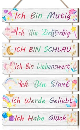 CHDITB Inspirierende Wanddeko für Kindzimmer,Bunte Einhorn Regenbogen Wandbild Mädchen Zimmer Türdeko,Regenbogen Schild mit Spruch,Einhorn Ich Bin Muig Wandschild für Babyzimmer Schlafzimmer Geschenk
