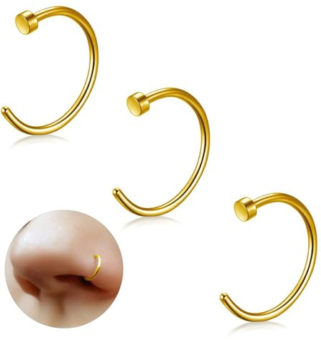 ESHIONER G23, titan, fejk, näspiercing, näsring, septum, fejk, näsring, piercing, ring, set, brosk, tunn, liten, helix, allergivänlig, 18 g, 20 g, 6 mm, 8 mm, 10 mm, svart, guld, silver, 3 st, falsk