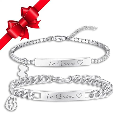 Nyisie Pulseras para Parejas Regalo Mujer: Pulsera Parejas de La Suerte Zirconio Puzzle Acero Inoxidable Joyas Mujere Regalos San Valentin para Novio y Novia Pareja (Minimal)