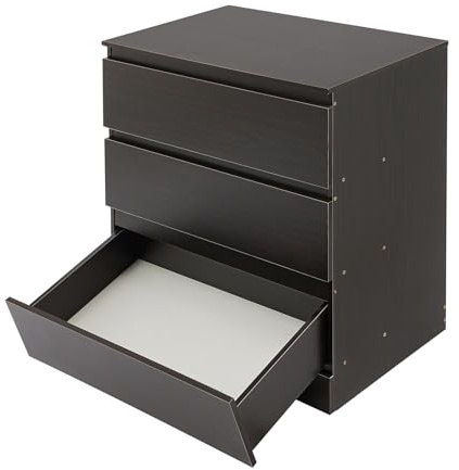 WINPANG Table de chevet moderne avec 3 tiroirs en bois synthétique en noyer noir pour chambre à coucher, salon et bureau - Meuble de rangement élégant avec design sans poignée et grande capacité de
