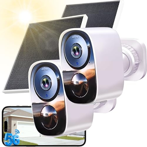 2K/3MP Überwachungskamera Aussen Akku Solar, Kostenloser Cloud-Speicher, 2.4G-5G GHz WLAN Kabellose Überwachungskamera außen mit 2-Wege Audio, Bewegungserkennung, Farbige Nachtsicht, IP66, 2pcs