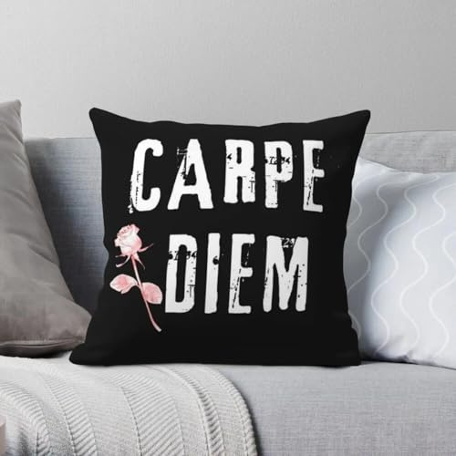 Carpe Diem Latin Aphorism - Funda de almohada cuadrada de poliéster y lino, terciopelo, con cremallera, decorativa, para coche