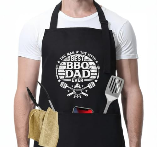 ZJEEACO BBQ Apron Gifts for Men, Funny Cooking Apron with Pockets, Personalised Kitchen Aprons for Outdoor Grilling Accessories, Ideal Christmas Unusual Presents for Dad Grandad Husband