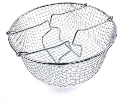 Lagomloot Cestino per friggere in acciaio inox, pieghevole, multifunzione, per patatine fritte, pasta, verdure, 24 cm, colore argento