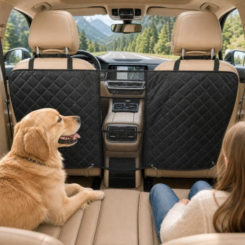 Rejilla para perros para el coche, rejilla para perros como divisor, rejilla para perros para asiento delantero con bolsillos, malla de bloqueo universal, rejilla para mascotas con organizador de red