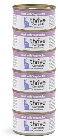 Thrive Wet Cat Food Beef with Vegetables Complete for Adult & Senior Cats Nutritious Gourmet Quality Cat Food Tins. Hypoallergenic 75g 6pk.