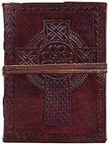 HONEY LEATHER EXPORTERS Handgjord vintage antikt utseende äkta läder bunden kristen katolsk journal anteckningsbok resebok med tomma ofodrade sidor att skriva för män kvinnor gåva till honom henne celt