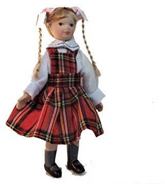 Melody Jane Puppenhaus Mädchen in Tartan Pinafore Porzellan 1:12 People