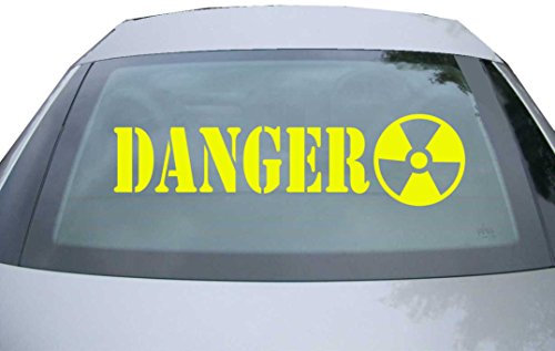 Indigos UG Auto Aufkleber Achtung Gefahr - Warnung - Atomkraft neongelb - 600x157 mm - selbstklebender Sticker für Auto, Fenster, Bus oder LKW - Tuning
