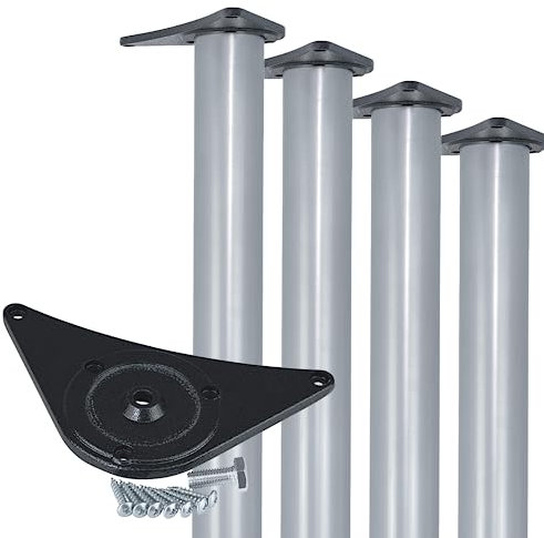 Gedotec RAL 9006 Pieds de table en métal pour meuble Argenté Hauteur 710 mm Diamètre 60 mm Pieds de fixation inclus Lot de 4 vis
