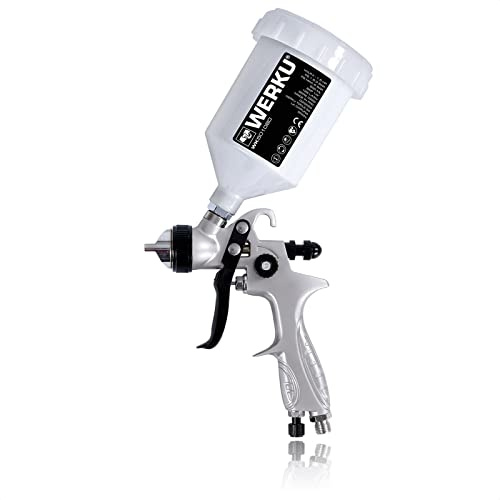 Werku WK501080, Pistola Pintar Gravedad Neumática, Calidad Profesional, Boquillas 1.7 mm, Depósito 600 ml, Sistema HVLP-II, Especial Barnices, Esmaltes, Viscosidades Bajas/Medias