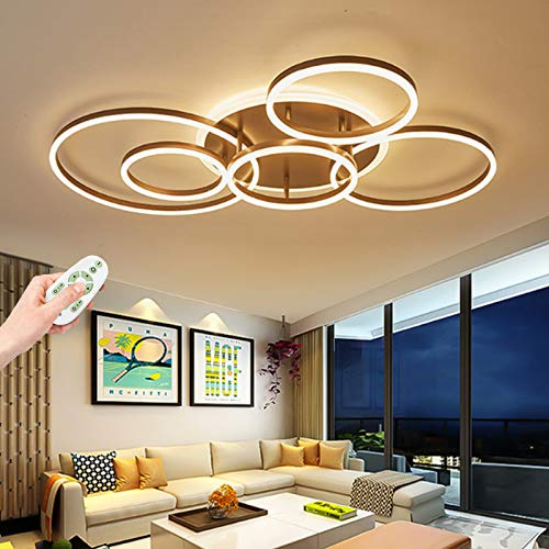 LED Dimmbare Deckenleuchte Moderne Wohnzimmer Lampe Ring Design Deckenlampe Mit Fernbedienung Metall Acryl Deckenleuchte Beleuchtung Schlafzimmer Küche Esszimmer Badezimmer Deckenspot,Braun,6 Turns