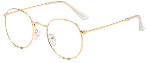 Blått ljusfilter glasögon utan styrka anti-trötthet UV-skydd datorglasögon retro rund metallram glasögonram - Guld