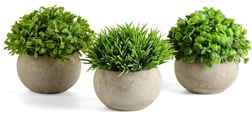 PRIMAISON Set of 3 Artificial Green Grass Potted Plants - Decorative Faux Plastic Plants for Indoor & Outdoor House, Office, Desk, Bathroom, Kitchen DIY Decor and Gift