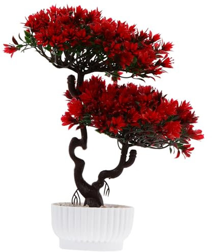 Angoily Artificial Bonsai Tree, Faux Potted Plant, Plastic Fake House Plants Desktop Greenery Decor for Indoor Home Office Decor Red