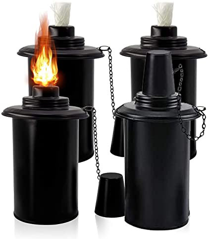 Chulovs Bamboo Torch Refill Canister, Replacement Citronella Fuel With Wicks and Covers, Outdoor Patio Torch, 12 Ounce (4 Pack)