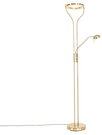 QAZQA - Moderne Stehleuchte I Stehlampe I Standleuchte I Lampe I Leuchte Gold I Messing mit Lesearm inkl. LED und Dimmer - Divo Dimmer I Dimmbar I Wohnzimmer I Schlafzimmer I Deckenfluter - Stahl Läng