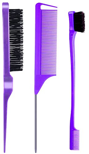 Set di 3 pezzi per acconciatura, spazzola per prendere in giro le setole, spazzola a doppio bordo e pettine per la separazione per spazzolare, pettinare e lisciare i capelli (viola)