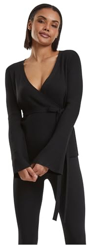 Urban Classics Damen Ladies Rib Knit Wrapped Cardigan Sweater, Schwarz, XL EU