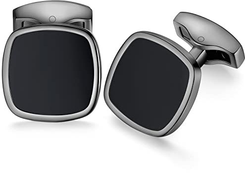 HONEY BEAR Herren Quadrat Manschettenknöpfe Hochzeit Cufflinks Manschettenknopf Edelstahl, MEHRWEG (Schwarz)