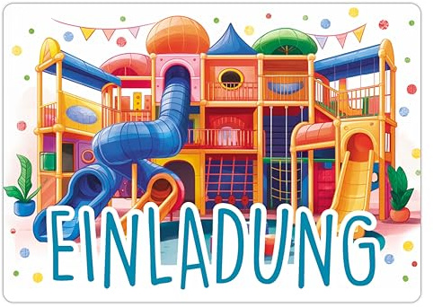 CALLUNA® – 12 Einladungskarten zum Kindergeburtstag Spielplatz – Bunte Einladung zur Geburtstagsfeier – Geburtstagseinladungen – Indoorspielplatz