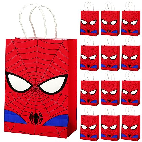 12 Pcs Kraft Party Bags With Handles - 5.7x3.15x8 Inch Paper Gift Bags for Kids, Wedding, Birthday - Treat Sweet Candy Bags