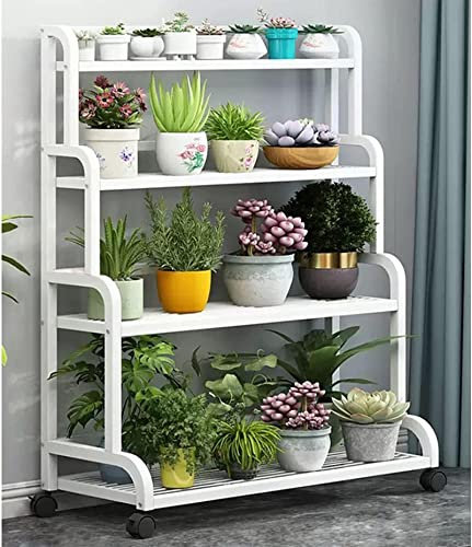 HczioN Support de plante d'angle autoportant, support de pots de fleurs à 4 échelles avec barre arrière, support d'étagère d'affichage de stockage de plantes pour balcon de salon intérieur extérieu