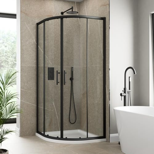 Luxura® 800mm Quadrant Shower Door Enclosure for Wet Room Cubicle Enclosures, 6mm Toughened Safety Glass, Matt Black, Framed