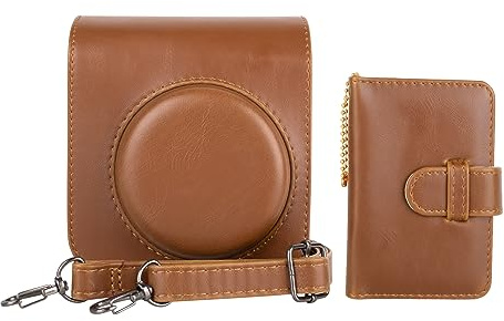 MUZIRI KINOKOO Housse Instax Mini 12, Étui en Cuir PU avec Album Photo 28 Poches Compatible avec Appareil Photo Instantané Fuji Instax - Marron Rétro