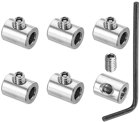 PATIKIL Morsetto per Cavo 4mm Foro Filo Corda Mollette Set, 6pz 304 Inossidabile Acciaio Singolo Fori Blocco Cavi Morsetti Clip con M4 Viti Esagonali Chiave per Raccordi per cavi, Argento