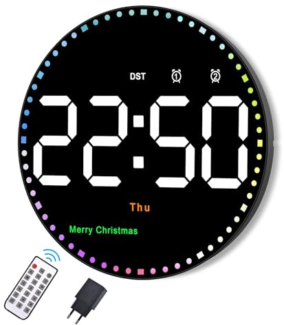 U-picks Wanduhr Digitale Groß mit Fernbedienung & Farb Dynamischer Sekundenzeiger,LED Wanduhr Digital Uhr mit Adapter,Einstellbare Helligkeit Digitale Wanduhr Digital Wecker für Wohnzimmer Garage