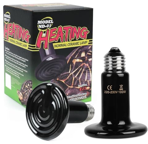 Adiwo Keramisk värmelampa 220V, 2 delar E27 100W svart reptilvärmelampa, 20 000 timmars livslängd, infraröd värmelampa för djur Ödlor, sköldpaddor, kycklingar, ormar