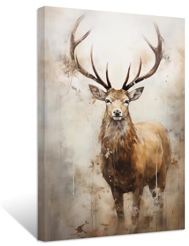 ZXHYWYM Hirsch Leinwandbilder Elchkopf Gemälde abstrakte Vintage Tierbilddrucke Jagdkunstwerk Heimdekoration Gerahmt (Bild-2, (30.00 x 45.00 cms))