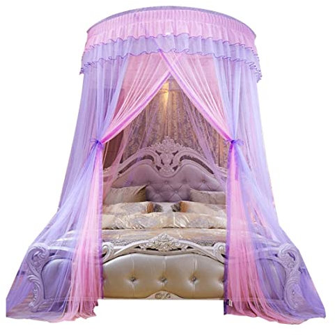 Gcroet Bett Baldachin Spitze Schiere Mesh Prinzessin Bett Baldachin für Mädchen Dome Moskitonennetz Dekoration Hängende Bettvorhänge für Doppelbett lila
