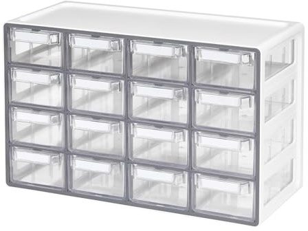 BLUE GINKGO Mittelgroßer Aufbewahrungsschrank mit 16 Schubladen – stapelbare Perlen- und Bastelaufbewahrung, Hardware-Kleinteile-Organizer, Lehrer-Werkzeugkasten (hergestellt in Korea) – Grau | Stapelbar Einstellbar Gute Sichtbarkeit.