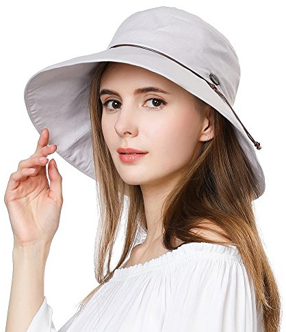 Comhats Sonnenhut für Damen, Baumwolle UPF 50+ Sonnenschutz Sommerhut, Breite Krempe Outdoor-Gartenhut Faltbar Grau M