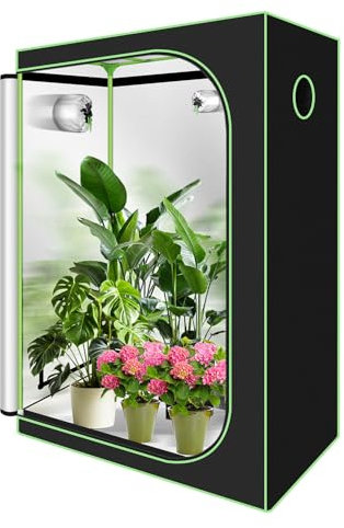 Fiqops Tenda 600D Oxford 120 x 60 x 180 cm Grow Tent, Grow Box con finestra di osservazione, tenuta luminosa e impermeabile, per coltivazione in ambienti interni