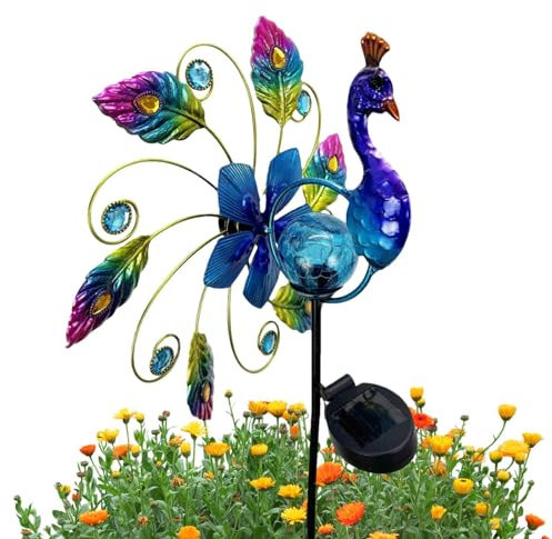 Molinillos de viento para exteriores, esculturas y molinillos de viento, forma de S, colores brillantes vibrantes, escultura de viento con energía solar, decoración al aire libre con brillo