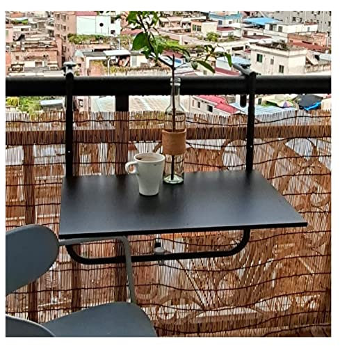 Balkongeländer-Hängetisch, Verstellbarer Klapptisch für den Außenbereich, 4 höhenverstellbar/faltbar, für Terrasse, Garten, Balkon (Farbe: Schwarz, Größe: 60 x 40 cm)