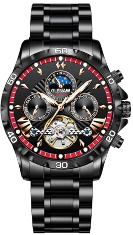 GLENAW Automatikuhren für Herren, mechanische Herrenuhr, Multifunktion, 24-Stunden-Datum, Tag, rotierendes Schwungrad, wasserdichte Uhren für Herren