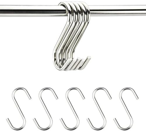 10 Pack S-Shaped Hooks for Hanging - Heavy Duty Stainless Steel Hooks, Suitable for Kitchen, Bathroom, Bedroom, Living Room, and Office (7cm)