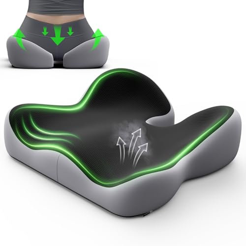 Benazcap Sitzkissen OrthopäDisch,Memory Foam Sitzkissen Stuhlkissen füR BüRostuhl, Verbesserte Sitzkissen Stuhl füR SteißBein-Schmerzlinderungskissen füR Auto/Rollstuhl Schwarz Grau