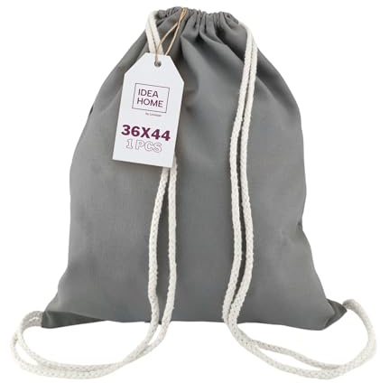 IDEA HOME Baumwollbeutel, Turnbeutel 1 Stück 36x44 cm 250g/m2 Sportbeutel mit Kordel, Rucksack, Beutel, Jutebeutel Gym Bag, blanko zum bemalen für Sport & Reise, Grau