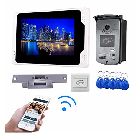 Trådlös videodörrklocka, Video Intercom System Trådlös dörrklocka Tuya IP Video Dörrtelefon for Hem Lägenhet Pekskärm RFID-kort Fjärrupplåsning Säkerhet(UCYBO-701MEID11LOCK)