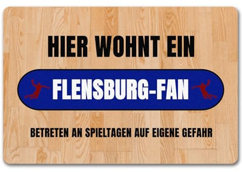 speecheese Hier wohnt EIN Flensburg-Fan Fußmatte in 40x60 cm ohne Rand mit Turnhallenboden Motiv Sportfan Flensburg Sport Sportler