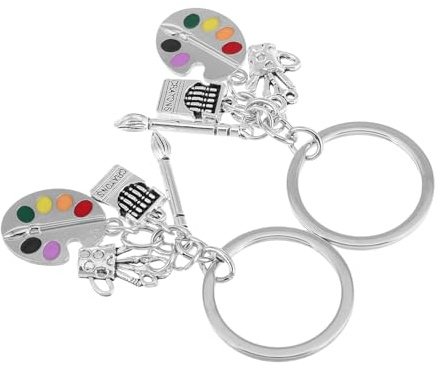 BESTYASH Artist Paint Palette and Paintbrush Keychain Set, 2pcs Art Palette Charm Key Ring for Painters and Art Students, Portable Accessories for Drawing and Painting Enthusiasts