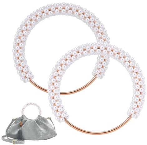 PH PandaHall 2pcs Purse Handles Pearl Beaded Handles Round Handbag Handles Decorative Short Handle Vintage Style Replacement Purse Chain for Bag Making Handmade Crochet Bag 4.8 Inch, White